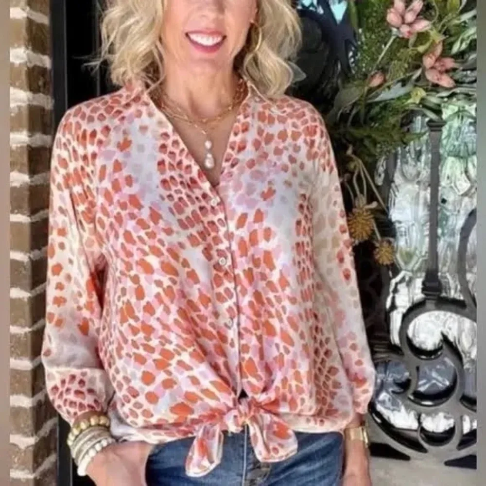 CAbi Go-To Orange and White Button Down Top - Picture 4 of 10